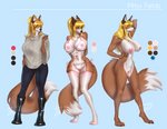 accessory anthro big_breasts bikini bikini_bottom bikini_top blonde_hair blue_eyes boots bottomwear breasts brown_body brown_ears brown_fur cleavage clothed clothing curvy_figure female footwear fur hair hair_accessory headband huge_breasts legwear nipples pants ponytail ribbed_clothing ribbed_sweater shoes side-tie_bikini side-tie_clothing solo straight_hair string_bikini sweater swimwear thigh_highs thong tied_bikini tied_clothing topwear two-piece_swimsuit underwear white_body white_fur wide_hips soneki mitsy_fields_(wsad) canid canine canis collie domestic_dog herding_dog mammal pastoral_dog rough_collie sheepdog 2020 hi_res model_sheet