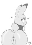 2016 anthro anus blush bottomless butt clitoris clothed clothing digital_drawing_(artwork) digital_media_(artwork) disney female fur genitals greyscale heart_symbol hi_res judy_hopps lagomorph leporid looking_at_viewer looking_back mammal marblesoda monochrome presenting presenting_hindquarters pussy rabbit rear_view smile solo zootopia