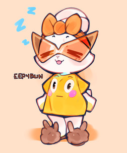 ambiguous_gender anthro biped blep blush_emoji bow_(feature) bow_ribbon brown_slippers clothed clothed_ambiguous clothed_anthro clothing emoji_clothing eyes_closed eyewear footwear headgear headwear orange_eyewear orange_sunglasses pink_tongue pseudo_hair shirt shoes simple_background sleeping slippers solo sound_effects standing sunglasses tongue tongue_out topwear vowelless vowelless_sound_effect white_body yellow_clothing yellow_shirt yellow_topwear zzz ligma_(artist) bombun bulging_smiley_shirt_meme meme_clothing bombun_(kekitopu) lagomorph leporid mammal rabbit 2025 5:6 archived_source digital_drawing_(artwork) digital_media_(artwork) full-length_portrait hi_res meme portrait shaded female_(lore)
