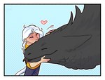 ambiguous_gender blep border duo ears_back eyes_closed female feral headpat kissing petting pivoted_ears size_difference smile tail tongue tongue_out white_border tayrawhite mythology dragon human mammal mythological_creature mythological_scalie scalie