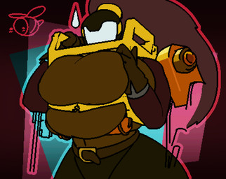armor big_breasts breasts clothed clothing faceless_character faceless_female female headgear helmet huge_breasts mech_suit solo thebeatrixbee risk_of_rain loader_(risk_of_rain) humanoid hi_res