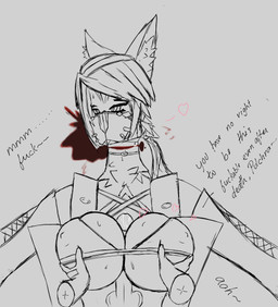 anthro big_breasts blood blood_from_wound bodily_fluids breast_play breast_squish breasts cruelty death duo ejaculation fantasy female female_death forced genitals gore gore_focus hand_on_breast heart_symbol huge_breasts male male/female mask necrophilia nipples_visible_through_clothing penis rape sex slit_throat snuff soulless_eyes squish sweat text titfuck titfuck_under_clothes wearing_mask wounded 4utumn00 mihoyo zenless_zone_zero pulchra_fellini domestic_cat felid feline felis mammal sand_cat thiren english_text hi_res unfinished