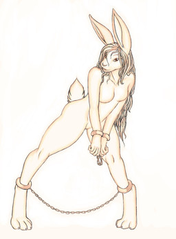 4_toes anthro barefoot bdsm bondage bound breasts chain chained cuff_(restraint) digitigrade featureless_breasts feet female hair long_hair looking_at_viewer nude restraints shackles slave solo submissive submissive_female toes pira lagomorph leporid mammal rabbit hi_res