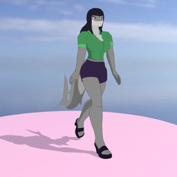 anthro big_breasts black_hair breasts butt clothing female footwear gills green_clothing grey_body hair high_heels non-mammal_breasts purple_eyes shark_tail shoes solo thick_thighs wide_hips vwallacebrother daniela_sanchez fan_character fish marine shark 1:1 3d_(artwork) 3d_animation animated blender_(artwork) digital_media_(artwork) loop no_sound unfinished webm trans_(lore) trans_woman_(lore)