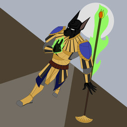 anthro armor clothing facial_tattoo magic male solo tattoo weapon heikidraws canid canine canis jackal mammal 1:1 absurd_res hi_res