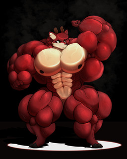 abs anthro antlers biceps big_muscles big_pecs black_nose bodily_fluids calf_muscles deltoids forearm_muscles fur green_eyes hair horn huge_muscles hyper hyper_muscles male multicolored_body multicolored_fur muscular muscular_anthro nipples nude obliques pecs quads red_body serratus simple_background solo steam sweat triceps vein vezerem cinnamon_(vezerem) deer mammal 4:5 absurd_res hi_res nonbinary_(lore)