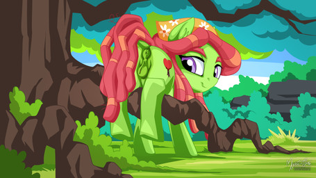animal_genitalia animal_vulva anus butt clothing cutie_mark detailed_background dock_(anatomy) dreadlocks equine_anus equine_genitalia equine_vulva female feral genitals grass green_body green_skin hair headgear headgear_only headkerchief headwear headwear_only kerchief long_hair looking_back mostly_nude multicolored_hair outside plant purple_eyes quadruped red_hair solo tail text tree two_tone_hair two_tone_tail vulva mysticalpha friendship_is_magic hasbro my_little_pony tree_hugger_(mlp) earth_pony equid equine horse mammal pony 16:9 digital_media_(artwork) hi_res signature url widescreen