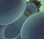 2021 ambiguous_gender between_toes blep fan_character featureless_crotch feet generation_2_pokemon green_body hi_res looking_at_viewer looking_down looking_down_at_viewer low-angle_view macro male_(lore) micro nintendo pokemon pokemon_(species) quagsire quentin_(suddendraft) solo suddendraft toes tongue tongue_out worm's-eye_view