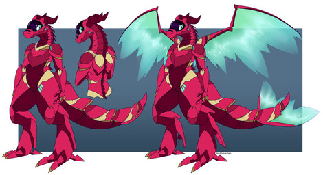 anthro claws dark_body dark_horn green_eyes green_tail green_wings horn red_body red_horn red_tail red_wings solo spikes spikes_(anatomy) standing tail visor_eyes wings yellow_body yellow_claws yellow_tail yellow_wings motherlatias mythology dragon hybrid mythological_creature mythological_scalie scalie synth_(vader-san) 2026 absurd_res hi_res model_sheet