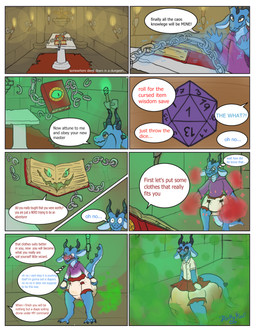ambiguous_gender anthro blue_body blue_scales book chain clothing critical_failure diaper dice dungeon eyewear fart fart_cloud feces glasses horn magic_user male mind_control nerdification pooping scales shirt soiled_diaper soiling soiling_diaper solo speech_bubble text topwear torch tunic unclean_diaper used_diaper dirtytail dungeons_and_dragons hasbro wizards_of_the_coast kobold scalie comic digital_media_(artwork) english_text hi_res