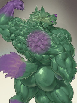 anthro back_muscles backsack balls biceps big_balls big_butt big_muscles biped butt claws closed_smile deltoids finger_claws fingers flexing flexing_bicep fur genitals gloves_(marking) green_body green_eyes green_fur huge_balls huge_muscles humanoid_hands looking_at_viewer looking_back looking_back_at_viewer male male_anthro markings mouth_closed multicolored_body multicolored_fur muscular muscular_anthro muscular_male nude nude_anthro nude_male pecs purple_body purple_claws purple_finger_claws purple_fur purple_hands purple_nose purple_sclera purple_tail purple_teeth rear_view simple_background smile smiling_at_viewer solo standing tail teeth translucent translucent_body triceps two_tone_body two_tone_fur two_tone_tail unsigned oldshep kolligo canid canine canis goo_creature mammal wolf absurd_res digital_media_(artwork) hi_res portrait shaded three-quarter_portrait