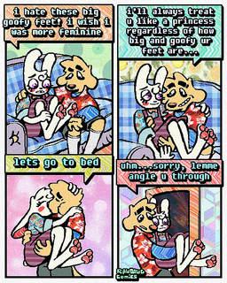 4_panel_comic aloha_shirt anthro bottomwear bow_tie carrying_another carrying_partner cheek_spots clothing dialogue duo floppy_ears fur half-closed_eyes humor male narrowed_eyes overalls pattern_clothing pattern_shirt pattern_topwear pawpads paws pink_pawpads shirt shorts smile speech_bubble teeth text tooth_gap topwear white_body white_fur wide_eyed yellow_body yellow_fur rawdawgcomics bingus_(rawdawgcomics) stahli_(rawdawgcomics) bird_dog canid canine canis domestic_dog golden_retriever hunting_dog lagomorph leporid mammal rabbit retriever 4:5 comic english_text hi_res