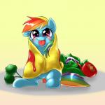 blue_body blue_fur blush female feral food fruit fur hair micro multicolored_hair omelette plant purple_eyes rainbow_hair smile solo taco tomato tongue tongue_out behind-space friendship_is_magic hasbro my_little_pony rainbow_dash_(mlp) equid equine horse mammal pony 1:1 2015