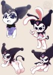 biped blush chibi clothed clothing female group smile spade_tail tail white_body cristalyzed onegai_my_melody sanrio kuromi demon humanoid lagomorph leporid mammal rabbit absurd_res hi_res