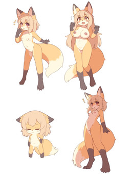 anthro areola big_breasts blonde_hair blush breasts chibi countershading duo featureless_crotch female front_view fur gloves_(marking) hair leg_markings markings nipples nude open_mouth orange_body orange_fur peach_eyes simple_background small_breasts socks_(marking) standing surprised white_background white_body white_countershading yellow_eyes young young_female matsuura canid canine fox mammal true_fox 2026 3:4 colored digital_drawing_(artwork) digital_media_(artwork) hi_res shaded