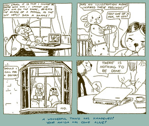 anthro clothed clothing computer dialogue duo electronics female laptop male text qs75834 canid canine canis domestic_dog lagomorph leporid mammal rabbit 2021 comic english_text monochrome