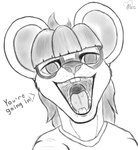 alliz_(macromousie) anthro clothed clothing dialogue digital_media_(artwork) english_text female greyscale hair hi_res imminent_vore looking_at_viewer macromousie mammal monochrome mouse mouth_shot murid murine open_mouth rodent shirt simple_background sketch solo teeth text throat tongue topwear