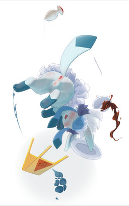 4_paws ambiguous_fluids anthro anus beverage blue_body blue_butt blue_ears blue_inner_ear blue_sclera blush bodily_fluids butt buttplug clothing coffee container cup feet female feral gaping gaping_anus genital_fluids genitals paws plug_(sex_toy) sex_toy slipping slipping_out soles solo sweat tail uniform vaginal_fluids vulva water wet_floor_sign white_clothing yelushiku nintendo pokemon canid eeveelution generation_4_pokemon glaceon mammal pokemon_(species) 2026 absurd_res colored digital_drawing_(artwork) digital_media_(artwork) hi_res letterbox