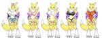 anthro big_breasts bodysuit breasts claws clothed clothing cosplay female fur genitals gloves handwear headgear headwear lingerie nipples nude panties pointy_ears pussy simple_background skinsuit tail tight_clothing toe_claws underwear yellow_body mrmimix bandai_namco digimon neon_genesis_evangelion nintendo pokemon asuka_langley_soryu hilda_(pokemon) digimon_(species) humanoid mammal renamon crossover digital_media_(artwork)