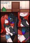 anthro black_border border clothed clothing collar comic domestic_cat dream_mirage duo eclypse_(eclypseskunk) felid feline felis female female/female hi_res leash mammal mephitid sarana_(knotthere) skunk topless undressing