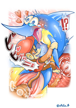 anthro anthro_on_feral barefoot bestiality blue_eyes blush bodily_fluids bottomless close-up clothed clothing cum cum_in_uterus cum_in_vagina cum_inside cutaway duo eyelashes eyes_closed feet female female_penetrated feral fur genital_fluids genitals hat headgear headwear heart_symbol humanoid_genitalia humanoid_penis internal interrobang interspecies looking_pleasured male male/female male_penetrating male_penetrating_female motion_lines onomatopoeia open_mouth orgasm penetration penile penile_penetration penis penis_in_vagina saliva sex smile sound_effects sweat tears text toes tongue tongue_out uterus vaginal vaginal_fluids vaginal_penetration vulva oposa donkey_kong_(series) nintendo diddy_kong enguarde_the_swordfish aquatic billfish fish haplorhine istiophoriform mammal monkey primate swordfish 2019 absurd_res hi_res signature