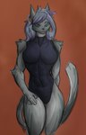 abs anthro big_breasts breasts clothing female fur grey_body hair highlights_(coloring) looking_at_viewer markings military muscular muscular_female pose simple_background smile soldier solo tail teal_eyes warrior unknown_artist a_man_in_a_beasts_world adder_ashfield_(ghilliecamo) felid mammal pantherine digital_media_(artwork) hi_res