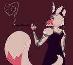 anthro cigarette clothed clothing dress female fingers gem hat headgear headwear jewelry lipstick looking_at_viewer looking_back machine makeup necklace pearl_(gem) pearl_necklace pink_body rear_view smoking solo gglloooopp five_nights_at_freddy's scottgames funtime_foxy_(fnaf) animatronic canid canine fox mammal robot 2023 digital_media_(artwork)