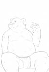 anthro asian_clothing belly biped bulge clothing east_asian_clothing fundoshi humanoid_hands japanese_clothing male moobs nipples overweight overweight_anthro overweight_male simple_background sitting solo underwear wet white_background furball_shirokm bear mammal polar_bear ursine 2017 hi_res monochrome