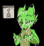 ambiguous_gender anthro bodily_fluids calendar claws cum cum_in_mouth cum_inside cum_on_face cum_string cumshot december_(month) ejaculation freckles genital_fluids green_body horn one_eye_closed open_mouth simple_background solo standing transparent_background yellow_sclera trufzn no_nut_november meral_fleetfoot kobold lizard reptile scalie alpha_channel meme