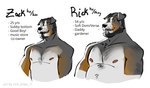 age_difference anthro beard belly black_hair body_hair chest_hair duo eyebrows facial_hair good_boy hair male mature_anthro mature_male mustache nipples pronouns stated_adult stated_age text whiskers rick_shep rick_(rick_shep) zack_(rick_shep) canid canine canis domestic_dog mammal 2023 absurd_res digital_media_(artwork) english_text hi_res model_sheet father_(lore) father_and_child_(lore) father_and_son_(lore) parent_(lore) parent_and_child_(lore) parent_and_son_(lore) son_(lore)