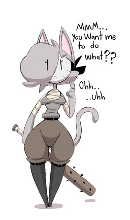 4_fingers anthro asking asking_viewer asking_what bat_(object) boots breasts clothed clothed_anthro clothed_female clothing dialogue ellipsis eye_through_hair feet female female_anthro fingers footwear fur grey_body grey_fur hair hair_over_eye holding_baseball_bat holding_melee_weapon holding_object holding_weapon interjection legwear mask melee_weapon nailed_bat pointy_ears prick_ears shoes small_feet solo talking_to_viewer text thick_thighs thigh_boots thigh_highs translucent translucent_hair vowelless vowelless_vocalization weapon wearing_mask wide_hipped_anthro wide_hipped_female maddeku gata_the_future_russian_kitty gata_preobrazhenskaya domestic_cat felid feline felis mammal russian_blue 2025 aliasing colored digital_media_(artwork) english_description english_text shaded