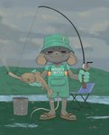 4_fingers anthro biped bucket clothed clothing container dorsal_fin drugs duo feral fin fingers fishing_rod green_clothing green_hat green_headwear hat headgear headwear holding_fish holding_fishing_rod holding_object male marijuana smile smoking smoking_marijuana tail tail_fin flintchips fish mammal marine mouse murid murine rodent hi_res