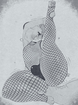 anthro bulge clothing eyewear fishnet_stockings glasses hair hair_over_eye hand_on_leg hand_on_own_leg legwear looking_at_viewer male medium_hair nipples raised_leg round_glasses solo stirrup_legwear stirrup_stockings stockings tail thick_thighs wearing_glasses shizumoh mammal murid murine rodent digital_drawing_(artwork) digital_media_(artwork) english_description hi_res monochrome