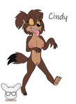 anthro big_breasts breasts brown_hair claws female genitals hair kendraeevee nude pussy solo spiral_eyes tongue tongue_out kendratheshinyeevee a_toon_rabbit_in_a_weasels'_den cindy_(kendraeevee) mammal mustelid musteline true_musteline weasel hi_res