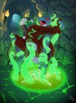 clothing detailed_background female genitals glowing inside magic open_mouth penetration pussy questionable_consent red_sclera restrained robe solo spread_legs spreading tail tentacle_in_pussy tentacle_penetration tentacles vaginal vaginal_penetration dep kisik_(jibriil) humanoid kobold scalie 2024 absurd_res digital_media_(artwork) hi_res huge_filesize
