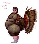 anthro beak bedroom_eyes belly big_belly big_breasts breasts brown_eyes brown_hair feathers female hair hand_on_belly holidays huge_belly huge_breasts huge_thighs hyper hyper_thighs innuendo narrowed_eyes nose_beak nude obese obese_anthro obese_female open_mouth open_smile overweight overweight_anthro overweight_female pigtails seductive side_view smile solo standing tail tail_feathers talking_to_viewer text thick_thighs ridiculouscake thanksgiving kayla_(ridiculouscake) avian bird galliform phasianid turkey 2015 digital_media_(artwork) english_text hi_res