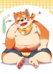 anthro belly biped blush bottomwear bulge clothing heart_symbol male moobs navel nipples one_eye_closed overweight overweight_anthro overweight_male shorts sitting solo underwear wink art_hoshi canid canine canis domestic_dog mammal 2016 absurd_res hi_res