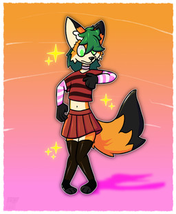 anthro black_body black_fur border bottomwear clothed clothing femboy footwear fur green_eyes green_hair hair legwear long_hair long_socks male orange_body orange_fur shirt simple_background skirt sky socks solo star tail thigh_highs topwear white_body white_border white_fur rahony nickllfox canid canine fox mammal absurd_res digital_media_(artwork) hi_res paint_tool_sai_(artwork)