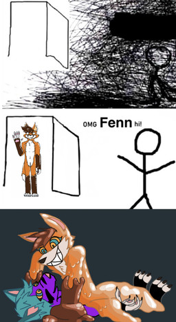 ambiguous_gender cloud dark duo female latex male male/female melting pinned simple_background stick_figure white_background furry_trashcan_(artist) omg_hi! alisha_(furry_trashcan) fenn_(furry_trashcan) canid canine felid feline fox goo_creature humanoid mammal serval hi_res meme