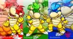 blue_body blue_hair blue_skin fangs green_body green_hair green_skin hair male red_body red_hair red_skin shell smile spikes star teeth yellow_body yellow_skin bowser2queen mario_bros mario_party nintendo blue_koopa_kid green_koopa_kid koopa_kid red_koopa_kid koopa scalie