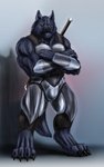 4_toes anthro armor barefoot codpiece digitigrade feet male melee_weapon muscular muscular_male solo sword toes weapon rwolf canid canine canis mammal wolf 5:8