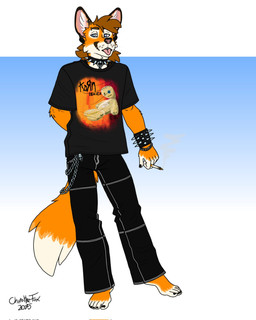 anthro barefoot blue_eyes bottomwear bracelet brown_hair chain chain_bracelet cigarette cigarette_smoke clothing collar ear_piercing ears_up feet fox_tail fur hair holding_cigarette holding_object humanoid_feet jewelry looking_aside male necklace orange_body orange_fur pants piercing plantigrade shirt smoke solo spiked_bracelet spiked_collar spikes tail text text_on_clothing tongue tongue_out topwear white_body white_fur bartek22 chris_the_fox_(bartek22) canid canine fox mammal hi_res
