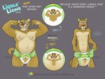 ageplay anthro biped blush bodily_fluids clean_diaper clothed clothing confident diaper double_biceps_pose embarrassed flexing fur genital_fluids green_diaper infantilism male muscle_loss muscular muscular_anthro muscular_male navel nipples patreon_logo permanent roleplay sharp_teeth simple_background skinny smile solo teeth text topless transformation unclean_diaper urine used_diaper wet_diaper wetting yellow_eyes puddlepup patreon felid lion mammal pantherine 2019 digital_media_(artwork) english_text sequence url