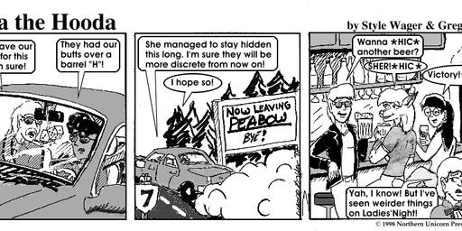 alcohol anthro beer beer_mug beverage car clothed clothed_female clothed_male clothing dialogue eyewear female glasses group jacket male shirt sunglasses tail text topwear vehicle style_wager dela_the_hooda dela_aldershaw jake_mcross men_in_plaid sue_chan_(dela_the_hooda) canid canine fox human mammal 1998 comic english_text greyscale monochrome