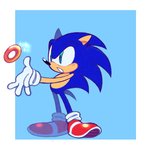 anthro biped blue_background blue_body blue_fur border clothing footwear fur gloves gold_(metal) green_eyes handwear male open_mouth ring_(sonic) shoes simple_background solo sparkles standing white_border white_clothing white_gloves white_handwear marcus_larry sega sonic_the_hedgehog_(series) sonic_the_hedgehog eulipotyphlan hedgehog mammal 2020 digital_media_(artwork)