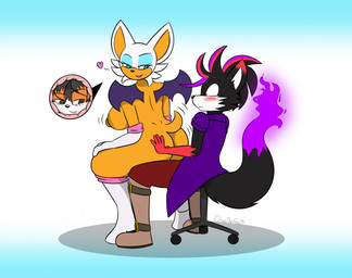 anthro bedroom_eyes black_body black_fur blue_eyes blush boots bottomwear brown_boots brown_clothing brown_eyes brown_footwear clothed clothing cutaway expression_cutaway female fire flaming_tail footwear fur gender_transformation gloves group handwear heart_symbol highlights_(coloring) male mtf_transformation narrowed_eyes pants purple_clothing purple_highlights purple_topwear purple_vest red_bottomwear red_clothing red_eyes red_highlights red_pants seductive shoes sitting sitting_on_another skinsuit species_transformation tail tan_body tan_skin tight_clothing topwear transformation trio vest white_boots white_clothing white_footwear white_gloves white_handwear fox0808 sega sonic_the_hedgehog_(series) dusk_penumbra rouge_the_bat bat canid canine fox mammal 2024 colored hi_res