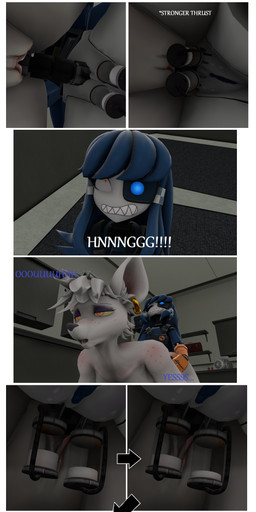 balls big_butt blue_body blue_hair blue_vulva bodily_fluids butt clothing cum cum_inside deep_penetration dialogue doggystyle draining duo ear_piercing effort emptying_balls eyeshadow female female/female from_behind_position garage genital_fluids genitals gloves hair hand_on_butt hand_on_hip handwear herm holding_butt intersex intersex/female long_ears long_hair looking_pleasured machine makeup maleherm metallic_body metallic_hair metallic_penis on_ground one_eye_obstructed orange_clothing orange_eyes orange_gloves orange_handwear orgasm orgasm_face penetration piercing pink_vulva pseudo_hair purple_eyeshadow rug sex thick_thighs thrusting translucent translucent_balls vaginal vaginal_penetration vulva weapon white_body white_hair wide_hips 5naptrap team_fortress_2 valve valve_corporation mimi_sentry officer_flint_(foresttherotten) warfare_flint android animal_humanoid animate_inanimate humanoid living_machine living_weapon mammal mammal_humanoid murid murine rat robot robot_humanoid rodent rodent_humanoid 3d_(artwork) absurd_res comic digital_media_(artwork) hi_res sequence source_filmmaker_(artwork)