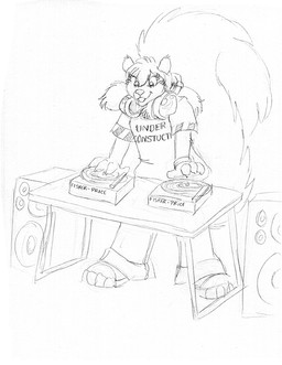 anthro barefoot biped bottomwear bracelet clothing ear_piercing feet female flat_chested fluffy fluffy_tail furniture jewelry pants piercing pigtails shirt simple_background smile solo speaker table tail topwear turntable_(record_player) young wolfkidd haley_maruti mammal rodent sciurid tree_squirrel 2017 monochrome sketch