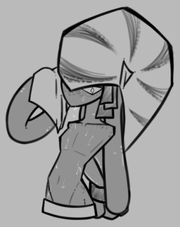 bodily_fluids clothed clothing male solo sweat sweatdrop topless tomcold00 nintendo splatoon gnarly_eddy_(splatoon) aquatic cephalopod humanoid mollusk nautilus hi_res monochrome