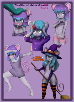 angry anthro blush bodily_fluids border clothing cosplay deception ear_piercing electronics embarrassed female game_console hand_on_head hat headgear headwear heart_pupils heart_symbol insufficient_clothing legwear looking_at_viewer magic_user multiple_poses nipples nude piercing pose purple_border silly_face stockings suggestive_look switch_console tears text witch witch_costume witch_hat foxxxiny90 nintendo nintendo_switch bianca_winter_(lilmousybianca) mammal mouse murid murine rodent absurd_res english_text hi_res